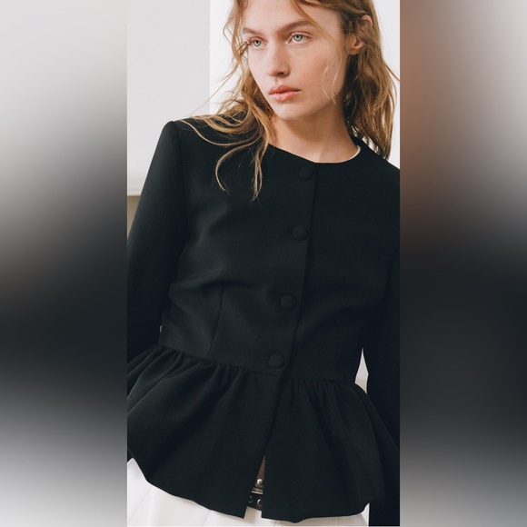 Zara Black Voluminous Hem Peplum Blazer – Size XL - Picture 3 of 14
